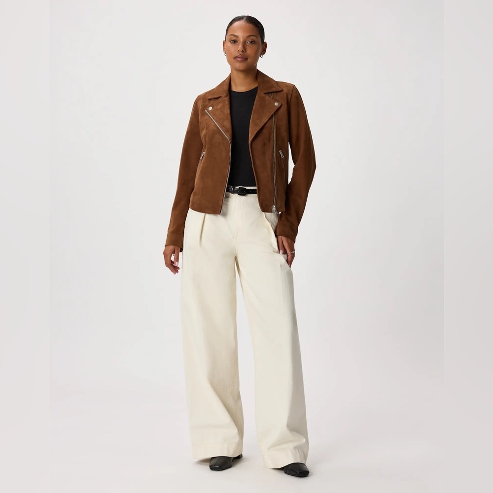 Quince 100% Suede Biker Jacket Size Small Chestnut Brown New - Picture 3 of 10